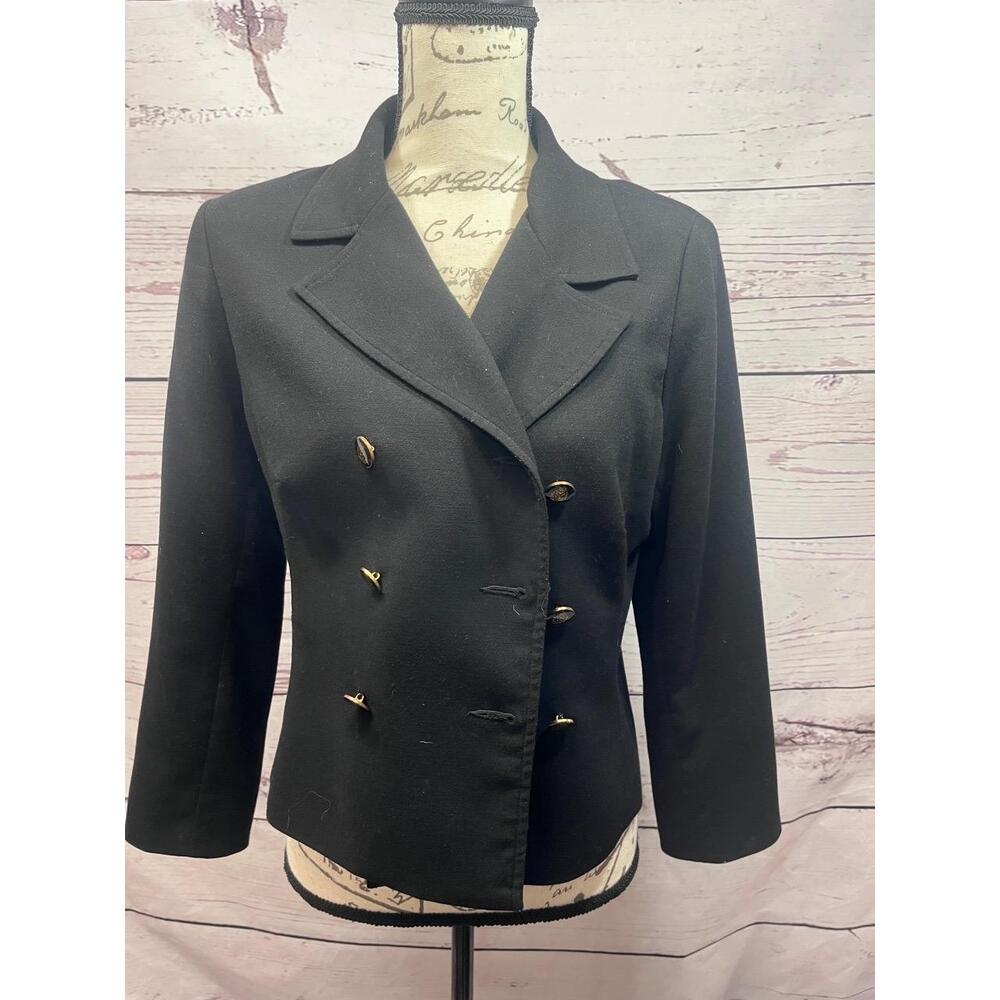 CAbi Black Double Breasted Blazer Gold Buttons Jacket Size 8
